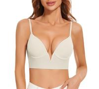 Soutien-gorge pour femme 2026 Deep V Back Sous-vêtements plissés Soutien-gorge suspendu Grand soutien-gorge dos nu Soutien-gorge sans couture Élégant Bustier, Blanc., XL38/85ABC