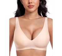 Soutien-gorge pour femme en V profond sans armatures sans couture - Couverture complète - Soutien-gorge plongeant pour dormir tous les jours avec extension, beige, L