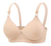 Soutien-gorge pour femme - Grande taille - Fermeture avant - Armatures - Confortable - Soutien - Brassière rembourrée à col en V avec rallonge, beige, 42B