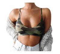 Soutien-gorge pour femme sans fil - Soutien sauvage - Imprimé camouflage - Pull respirant à bretelles spaghetti - Grande taille - Soutien-gorge de sport pour la maison - Soutien solide, camouflage
