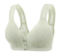 Soutien-gorge pour femmes âgées avec fermeture avant sans armatures, ouverture sur le devant, soutien-gorge avec boutons-pression en coton respirant, soutien-gorge de sport pour femmes, Vert-a, 115B
