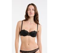 Soutien-gorge push up balconnet en satin et dentelle eyelash - Mascarade - 85C - Noir - Femme - Etam