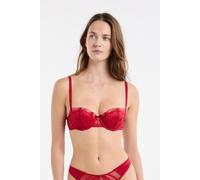 Soutien-gorge push up balconnet en satin et dentelle eyelash - Mascarade - 95A - Red - Femme - Etam