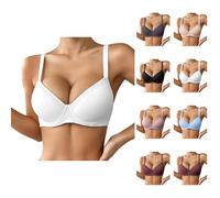 Soutien Gorge Push Up Confortable et Respirant de Couleur Unie Pour Femme Triple Boutonnage à Armatures Lot Avec Brassière Coques Sans Armature Dentelle et Soutien Gorge Invisible(Blanc,85B)