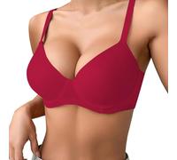 Soutien-gorge push-up fin, uni, confortable, respirant pour femme avec armatures, soutien-gorge à trois rangées, rouge, 90B