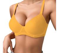 Soutien-gorge push-up fin, uni, confortable, respirant pour femme avec armatures, soutien-gorge à trois rangées, jaune, 85C