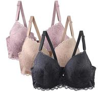 Soutien Gorge Push Up Lot de 3 Soutien Gorge avec Armature Grande Taille Dentelle Bustiers et Corsets Soutien-Gorge sans Couture Dos Nu Sexy Col en V Brassiere Femme Bralette