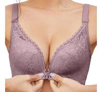 Soutien-gorge push-up pour femme avec dos et dentelle qui se rassemble sans armatures, violet, 90C