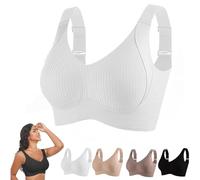 Soutien-Gorge Push-up sans Armatures à Quatre Boutons pour Femme, Couleur Unie, Ajustable, Doux, Confortable, sans Coutures, Couverture complète, côtelé (White,14)