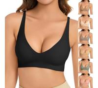 Soutien-gorge push-up sans armatures pour petite poitrine - Vêtement de grossesse - Col en V - Confortable - Doux - Sans coutures - Léger - Rembourré - Sport - Sommeil - Yoga - Sous-vêtements, Noir