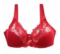 Soutien-gorge push-up sexy en dentelle pour femme - Grande taille - Soutien-gorge balconnet à armatures non doublé semi-translucide - Lingerie quotidienne avec élégance féminine, rouge, 95E