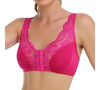 Soutien-gorge rembourré pour femme avec bonnet en éponge et fermeture avant pour personnes âgées grande taille Soutien-gorge à couverture complète sans armatures, rose vif, 6XL