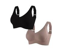 Soutien-Gorge sans Armatures Ajustable à Quatre Boutons pour Femme, sans Armatures, Maintien Total (Black+Brown,3TG)