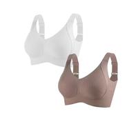 Soutien-Gorge sans Armatures Ajustable à Quatre Boutons pour Femme, sans Armatures, Maintien Total (White+Brown,TTG)