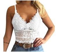 Soutien-gorge sans armatures pour femme - Push Up - Yoga - Dentelle - Soutien-gorge rembourré - Bustier de sport - Col en V - Bretelles spaghetti - Gilet - Lingerie confortable - Camisole, Blanc., M