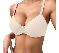 Soutien-gorge sans armatures sans couture pour femme avec bretelles réglables et couverture complète confortable en dentelle, beige, 105B