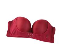 Soutien-gorge sans bretelles avec boucle sur le devant, soutien-gorge bandeau uni pour femme, soutien-gorge push-up sans bretelles, Rouge, 95D