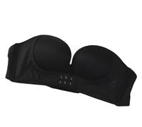 Soutien-gorge sans bretelles avec boucle sur le devant, soutien-gorge bandeau uni pour femme, soutien-gorge push-up sans bretelles, Noir , 95D