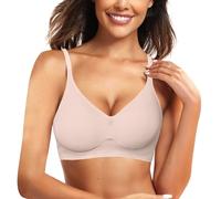 Soutien-gorge sans couture sans armatures pour femme - Soutien-gorge push-up sans fil - Couverture complète - Soutien-gorge de sport pour tous les jours, beige, L