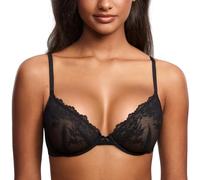 Soutien-gorge sexy en maille pour femme - Grande taille - Non doublé - Soutien-gorge plongeant à armatures transparent, noir, 85 E (Taille Fabricant:32DD)