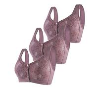Soutien Gorge Sport Femme 3 PC Femmes Confortable Grande Taille Avant Bouton Ouvert Moyen et vieillesse rassemblant Pas d'anneau en Acier Soutien-Gorge Confortable et Respirant(Purple,42)