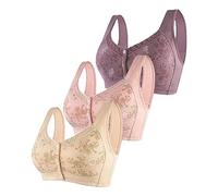 Soutien Gorge Sport Femme 3 PC Femmes Confortable Grande Taille Avant Bouton Ouvert Moyen et vieillesse rassemblant Pas d'anneau en Acier Soutien-Gorge Confortable et Respirant(Khaki,44)