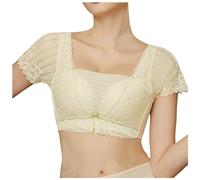 Soutien Gorge Sport Maintien Extreme Femmes Dentelle débardeurs sans Fil Soutien-Gorge Dentelle Haut Court rembourré Stretch Spaghetti Fine Sangle Yoga Sport Soutien-Gorge pour (Beige,34)