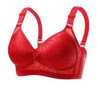 Soutien Gorge Sport Maintien Extreme Soutien-Gorge réglable froncé surdimensionné pour Femmes,Confortable et Respirant,Bonnet Fin,Quatre Boucles,sans Anneau en Acier(Red,44BC)
