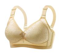 Soutien Gorge Sport Maintien Extreme Soutien-Gorge réglable froncé surdimensionné pour Femmes,Confortable et Respirant,Bonnet Fin,Quatre Boucles,sans Anneau en Acier(Yellow,42BC)