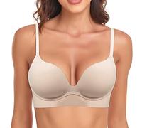 Soutien-Gorge t-Shirt pour Femme avec Soutien-Gorge rembourré Bralette sans Armatures sans Couture Confortable Soutien-Gorge Souple Brassiere Femme Grande Taille Coton Jeans Baggy (Beige, M)