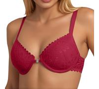 Soutien-gorge tendance en dentelle avec belle boucle à l'arrière anneaux en acier à l'avant, bretelles réglables, rouge, 90B