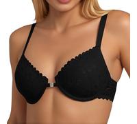 Soutien-gorge tendance en dentelle avec belle boucle à l'arrière anneaux en acier à l'avant, bretelles réglables, Noir , 90C