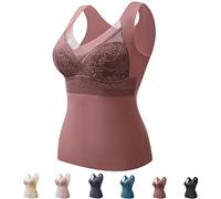 Soutien-gorge thermique intégré 2 en 1, caraco thermique très extensible, soutien-gorge intégré, col en V, sans manches, doublure polaire épaisse, débardeur basique pour l'hiver, Café noir, L