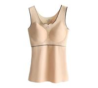 Soutien-gorge thermique sans manches à col en V avec soutien-gorge intégré Sous-vêtement quotidien Culotte balconnet grande taille, beige, 4XL