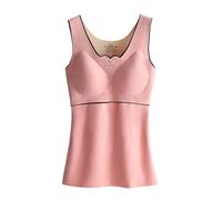 Soutien-gorge thermique sans manches à col en V avec soutien-gorge intégré Sous-vêtement quotidien Culotte balconnet grande taille, rose clair, XXL