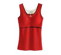 Soutien-gorge thermique sans manches à col en V avec soutien-gorge intégré Sous-vêtement quotidien Culotte balconnet grande taille, Rouge, 3XL