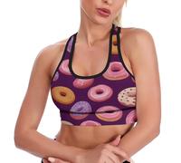 Soutiens-Gorge de Sport Courts à Motifs de Macarons, Donuts et maïs, Parfaits pour Le Yoga et Le Fitness.