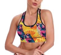 Soutiens-Gorge de Sport Courts pour Femmes, ornés de Cercles Aquarelle et d'un Capybara Rigolo avec des Lunettes de Soleil, Parfaits pour Le Yoga et Le Fitness.