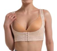 Soutiens-Gorge De Sport Femme Soutien-Gorge Confortable à Fermeture Frontale pour Femme,idéal Quotidien,avec 4 Crochets et œillets,Maintien Doux,sans Armatures,sous-vêtements(Beige,M)