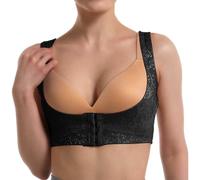 Soutiens-Gorge De Sport Femme Soutien-Gorge Confortable à Fermeture Frontale pour Femme,idéal Quotidien,avec 4 Crochets et œillets,Maintien Doux,sans Armatures,sous-vêtements(Black,XXL)