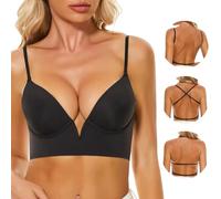 Soutiens-Gorge Dos Nu pour Femmes, Soutien-Gorge Invisible sans Dos à Plongée Profonde en V, Soutien-Gorge Convertible Multi-Façons à Col Halter et en Décolleté sans Couture(Noir,XL)