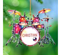 Souvenir 2025 en forme d'instrument de tambour, nom personnalisé, batteur jouant des noms en acrylique, décoration de Noël, décoration musicale de tambour, cadeau pour groupe de musique, décoration de