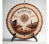Souvenir artisanal de Hambourg - Tranche de bois rustique décorative - Cadeau allemand pour les amateurs d'histoire, les amateurs de culture et les collectionneurs