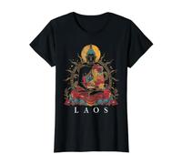 Souvenir Bouddhiste Vintage du Laos T-Shirt Graphique avec Valeur, Femme, Noir, L