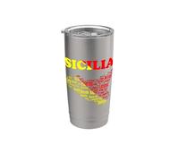 Souvenir de la Sicile avec carte et noms des villes siciliennes, Italie Gobelet isotherme en acier inoxydable double paroi