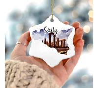 Souvenir de la Sicile - Œuvre d'art moderne - Paysage urbain - Décoration de Noël - Affiche du monde urbain multicolore - Cadeau de collection pour les vacances - Arbre de Noël - Décorations de fête