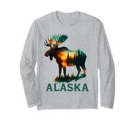 Souvenir de l'élan de l'Alaska avec lac et Montagne pour Homme et Femme Manche Longue