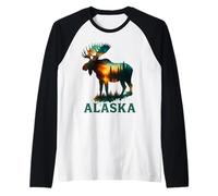 Souvenir de l'élan de l'Alaska avec lac et Montagne pour Homme et Femme Manche Raglan