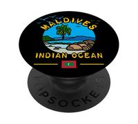 Souvenir de l'océan Indien des Maldives Palmier Plage Drapeau île PopSockets PopGrip Adhésif