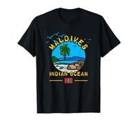 Souvenir de l'océan Indien des Maldives Palmier Plage Drapeau île T-Shirt